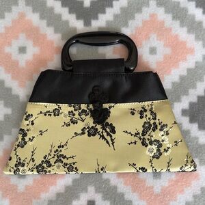 Black and light yellow Gold Floral Satin Evening Clutch